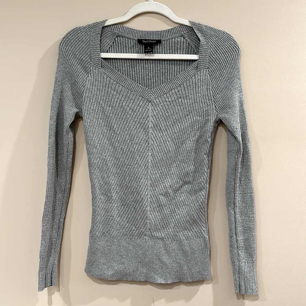 White House | Black Market Silver Metallic Knit Sweater, Size S, Gray Silver